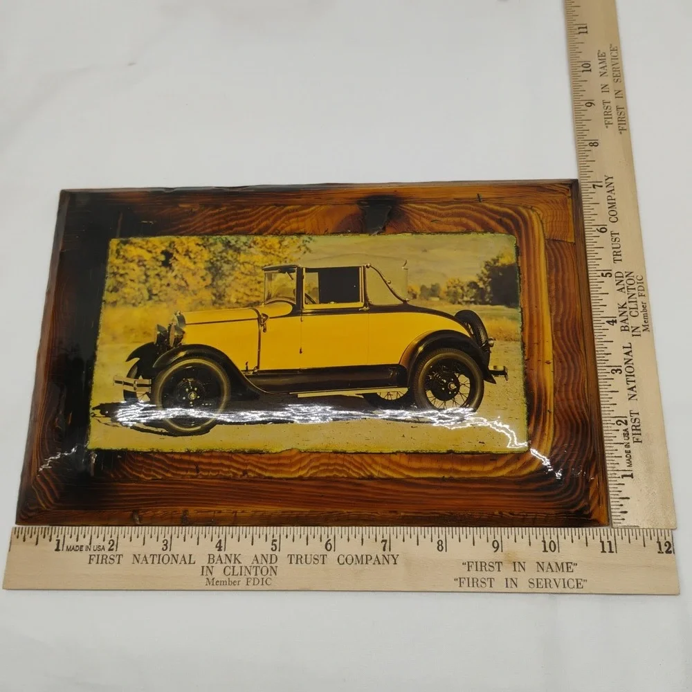 Vintage Pinheiro Crafts 1929 Ford Cabriolet Car Wooden Wall Hanging Plaque Sign